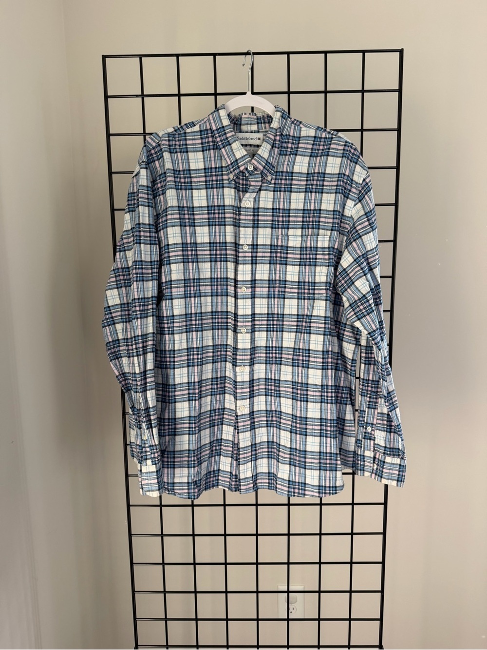 Saddlebred Blue and White Plaid Button-Down Shirt